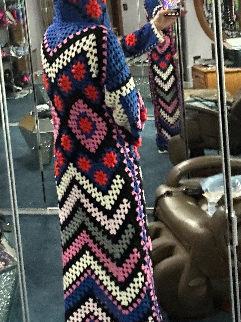 Like NEW  hooded Handmade Multicolor Crochet Longline Hooded Jacket